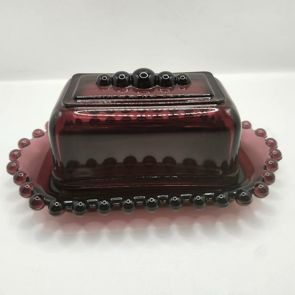 Vintage Amethyst Colored Candlewick Short Butter Dish